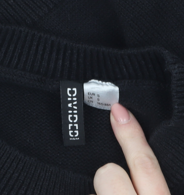 H&M Divided Women's Black Crew Neck Embroidered Knit Jumper Size S