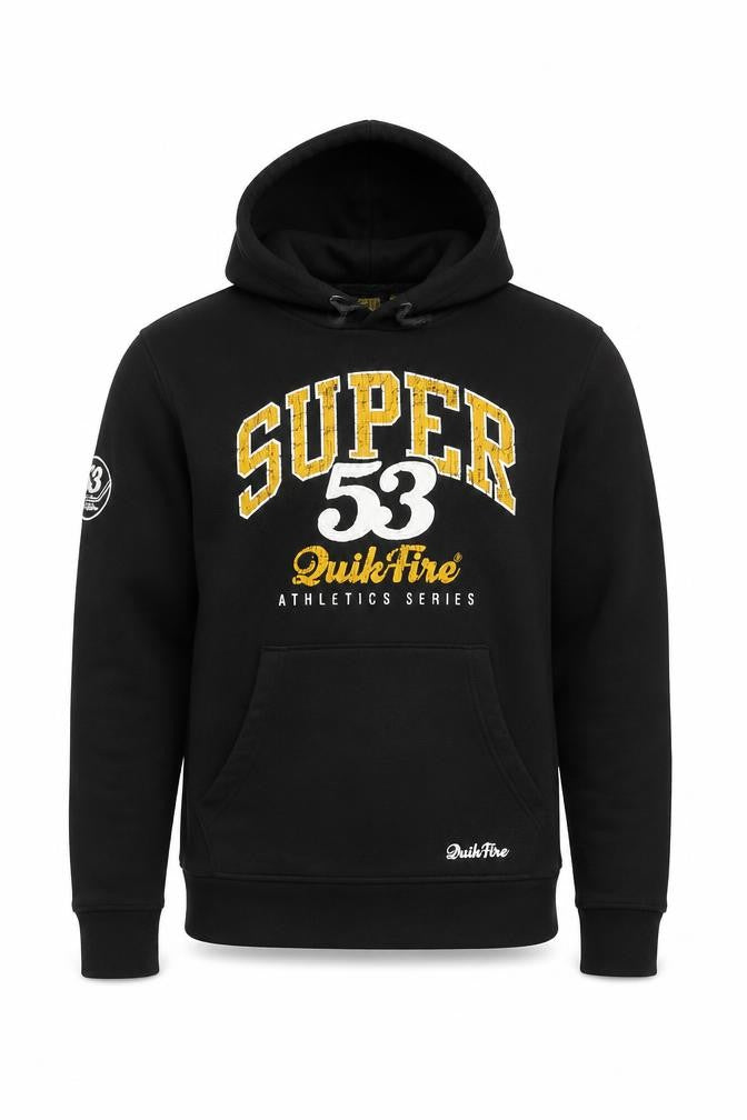 QuikFire Men's Black Pullover Hoodie Size S Fleece Lined Graphic Sportswear