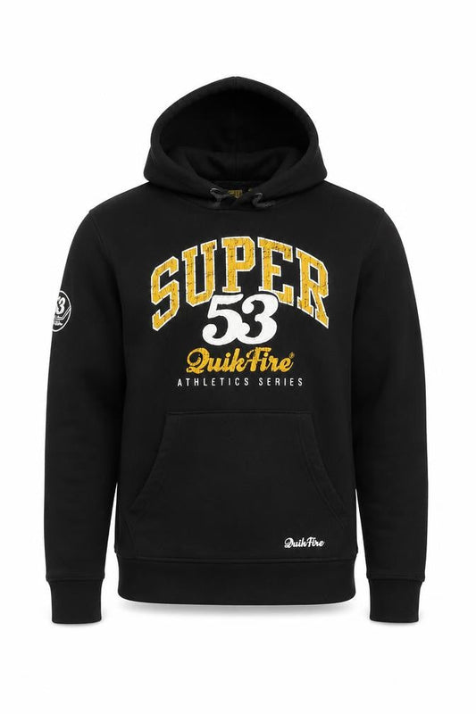 QuikFire Men's Black Pullover Hoodie Size S Fleece Lined Graphic Sportswear