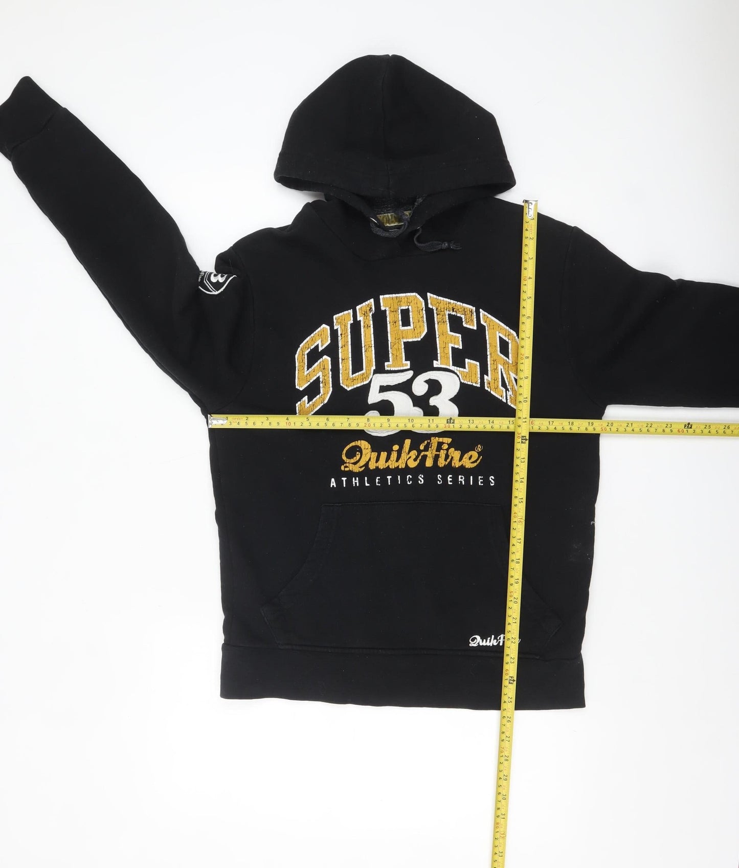 QuikFire Men's Black Pullover Hoodie Size S Fleece Lined Graphic Sportswear