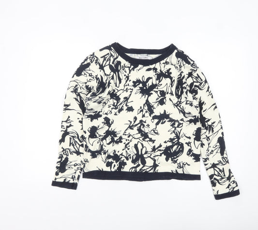Alice Collins Women's Ivory Black Floral Cotton Cardigan Size 10