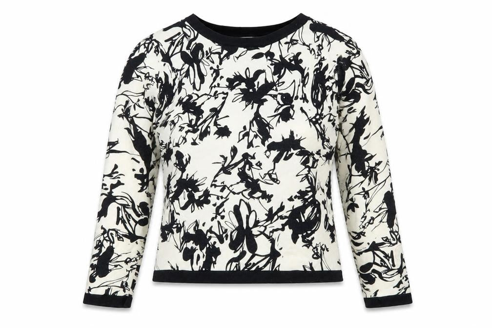 Alice Collins Women's Ivory Black Floral Cotton Cardigan Size 10