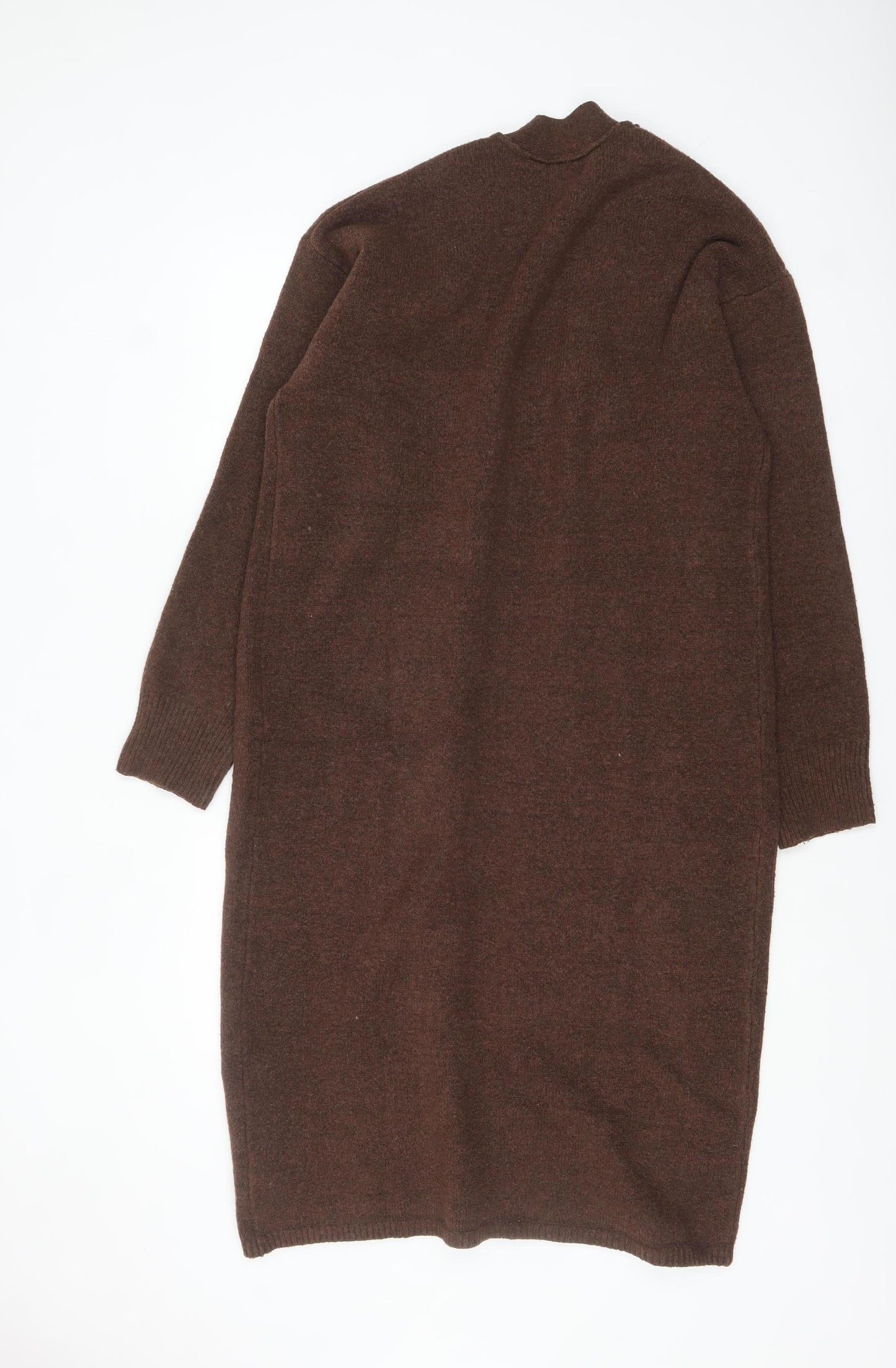 ASOS DESIGN Women Brown Cardigan S Long Sleeve Knit Open Front