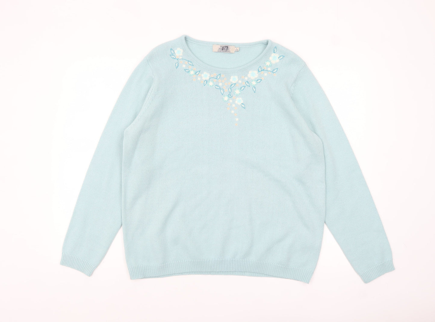 Honor Millburn Women's Blue Floral Embroidered Knit Jumper L 18-20