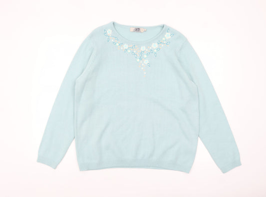 Honor Millburn Women's Blue Floral Embroidered Knit Jumper L 18-20