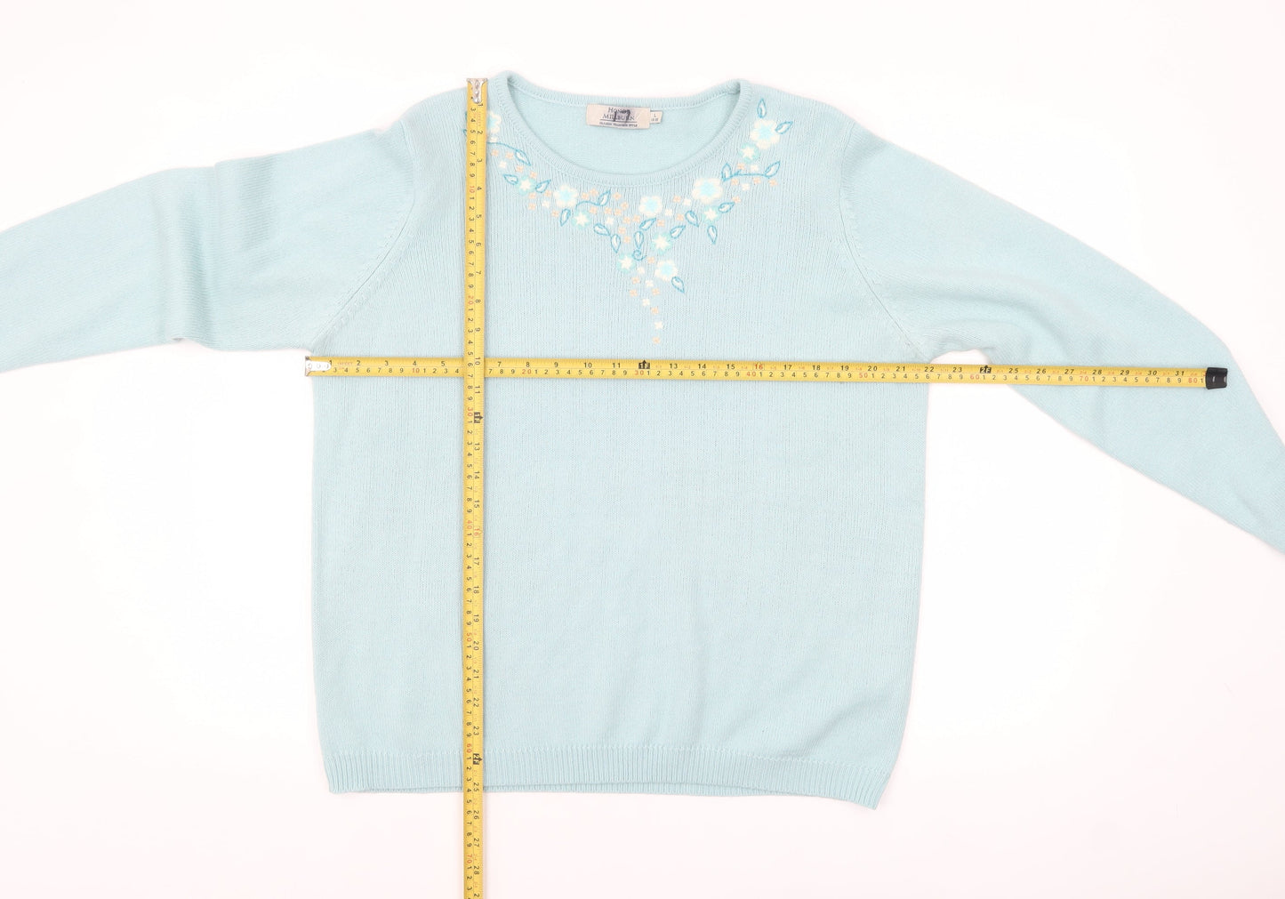 Honor Millburn Women's Blue Floral Embroidered Knit Jumper L 18-20