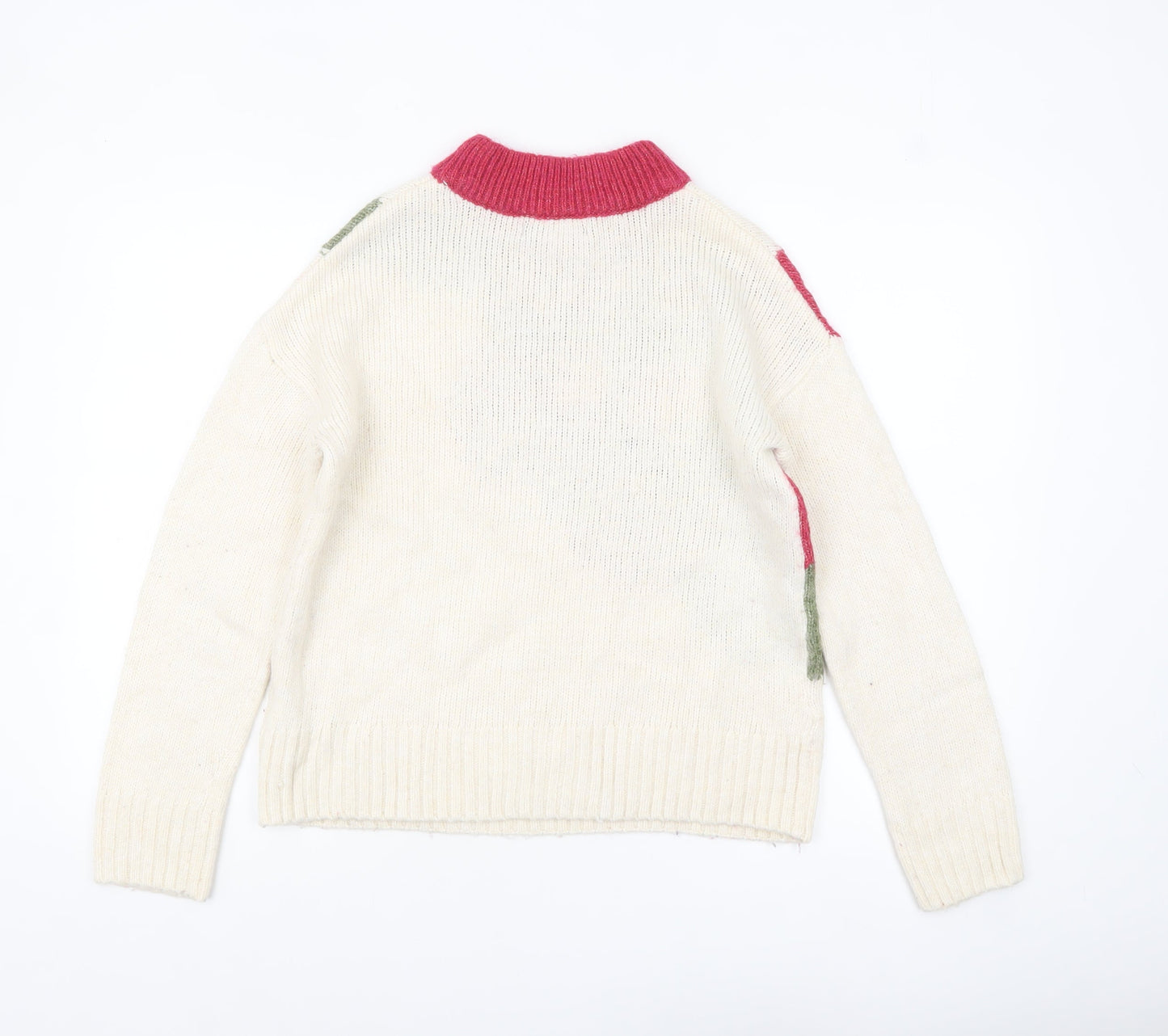 Marks and Spencer Women’s Ivory Floral High Neck Jumper Size S