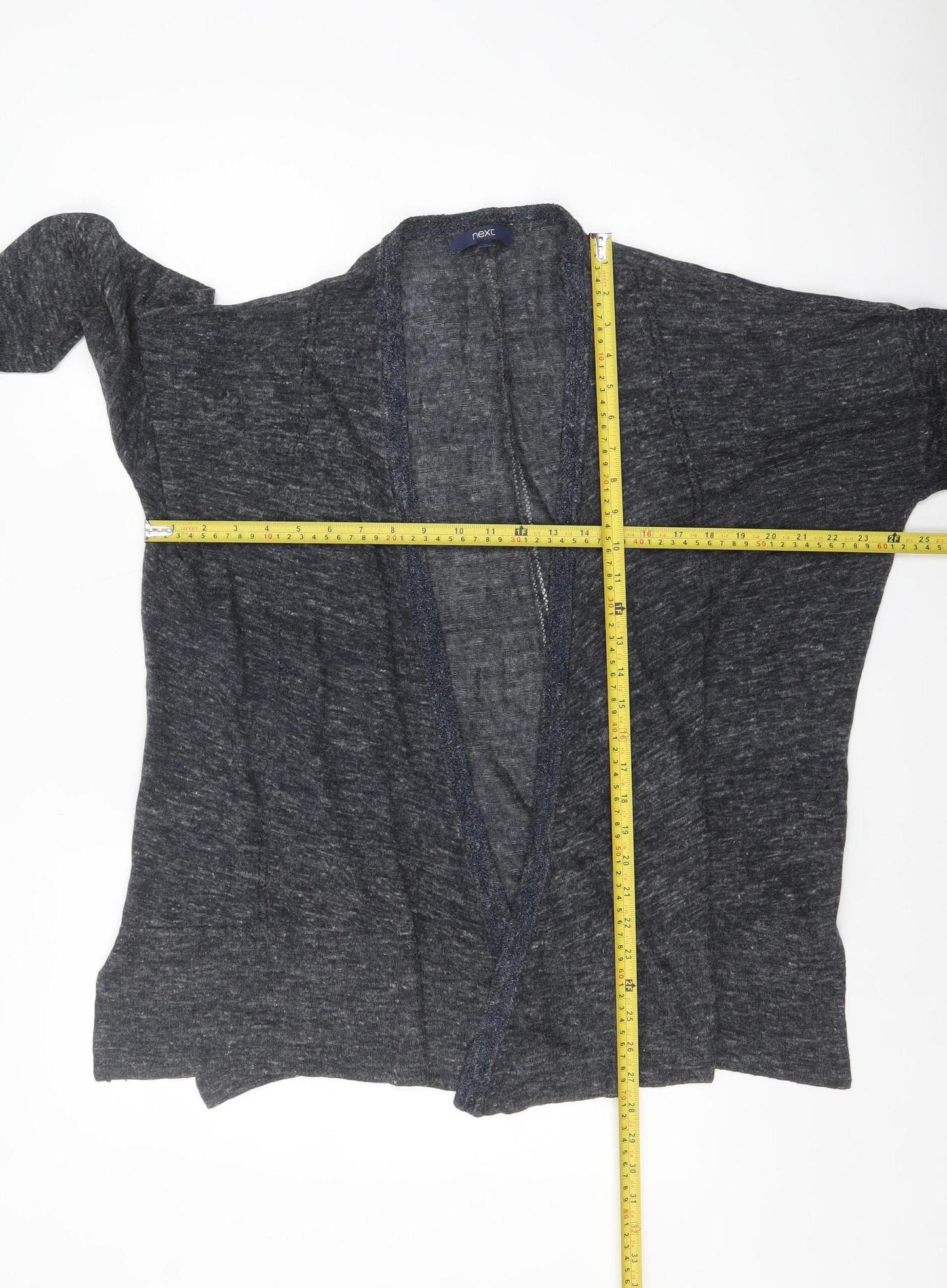Next Women Grey Knit Open Cardigan Size 14 Relaxed Fit