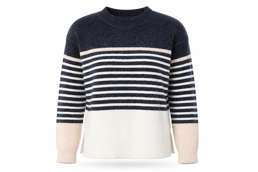 F&F Women's Navy Striped Pullover Jumper UK 10 Classic Knit