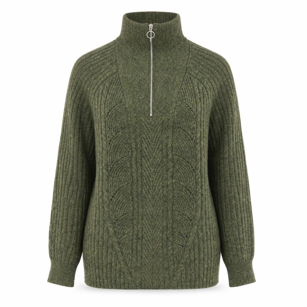 Marks & Spencer Women’s Green High Neck Chunky Knit Half Zip Jumper Size S