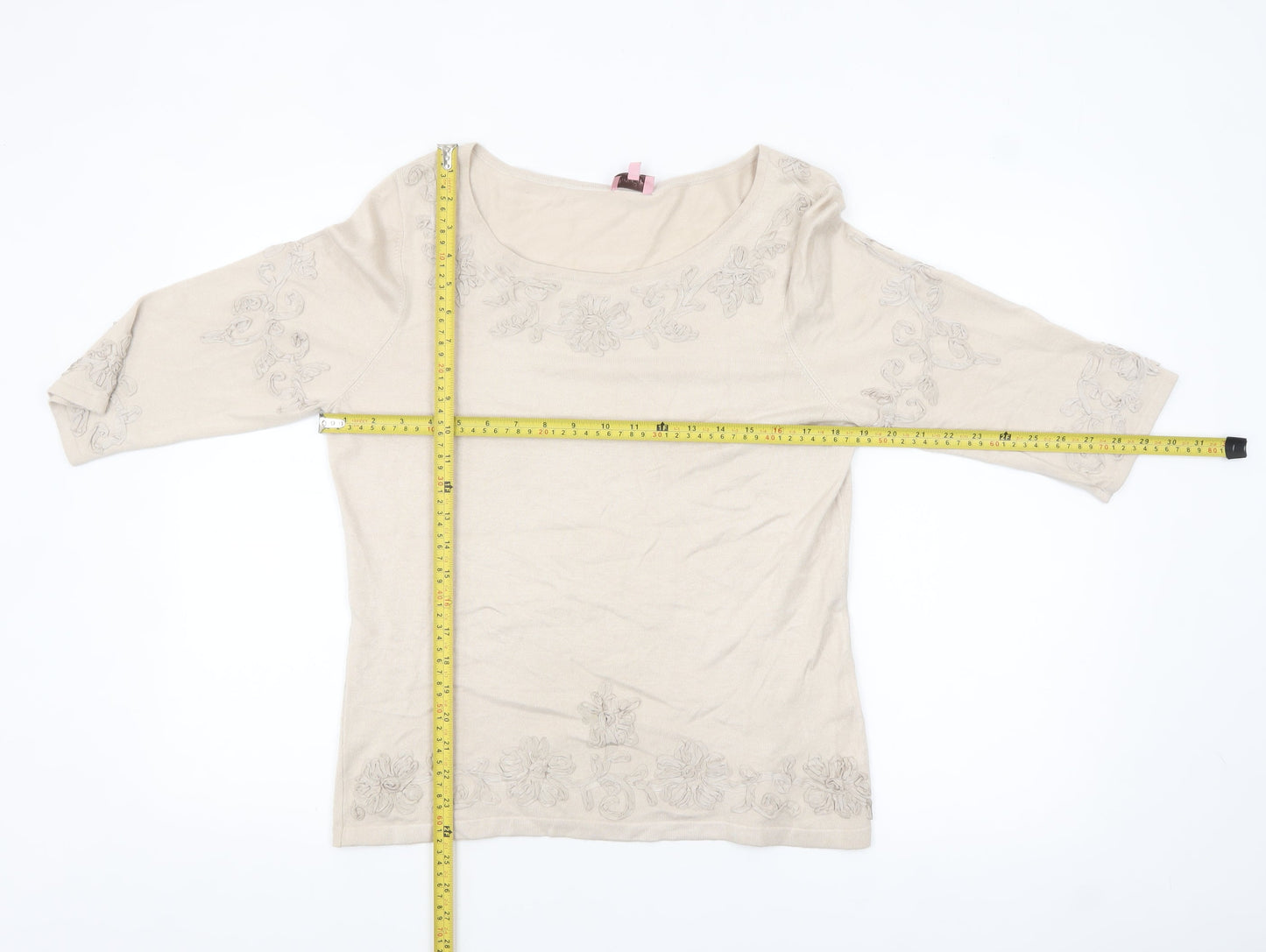 Phase Eight Women Beige Floral Embroidered Jumper Size 16
