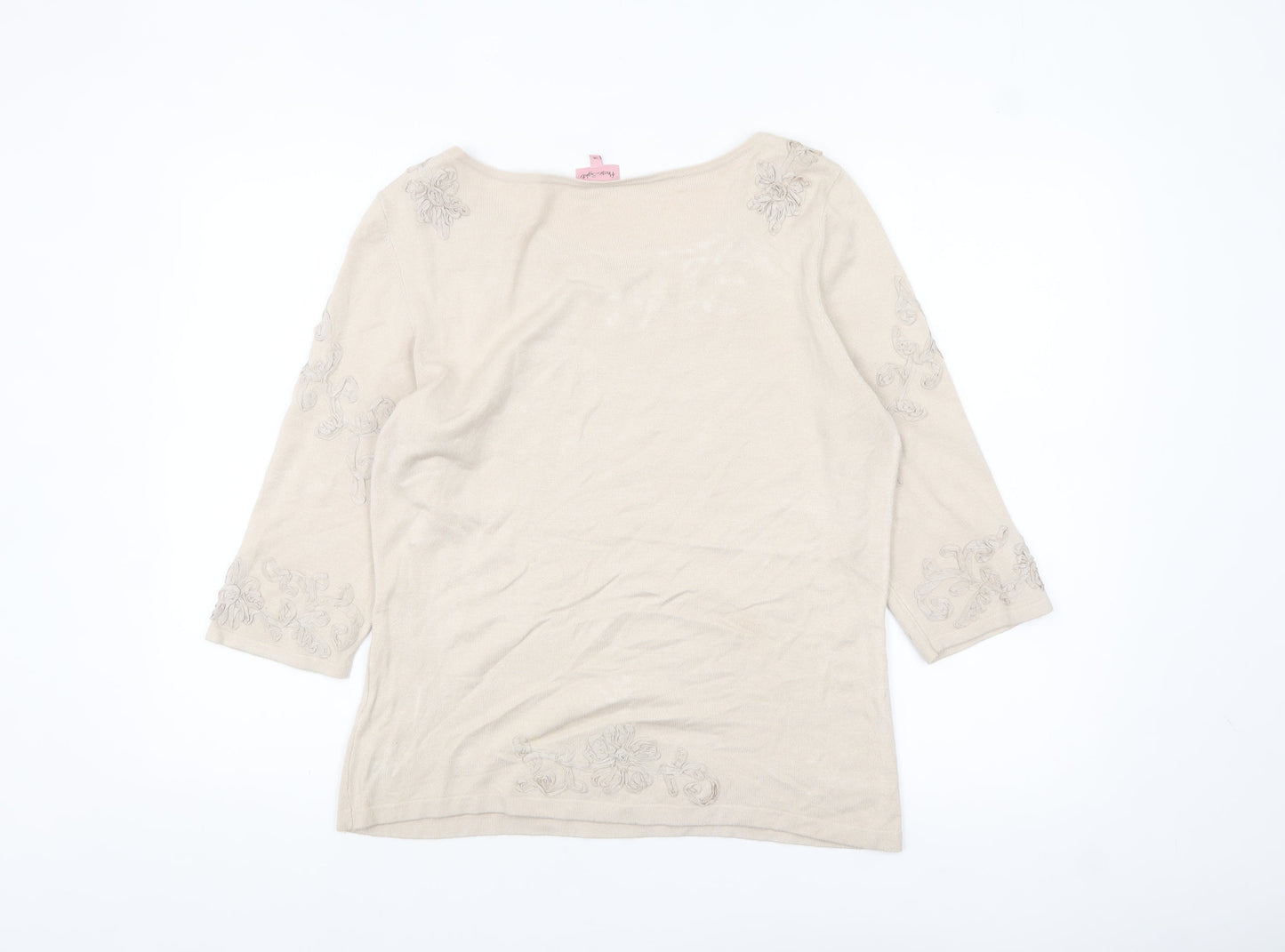 Phase Eight Women Beige Floral Embroidered Jumper Size 16