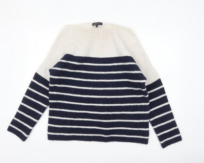 Marks & Spencer Women Navy Cream Striped Jumper Size 12 Knit Pullover