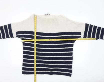 Marks & Spencer Women Navy Cream Striped Jumper Size 12 Knit Pullover