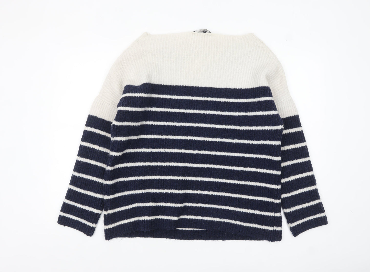 Marks and Spencer Women Navy Cream Striped Jumper Size 12 Knit Pullover