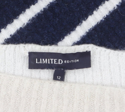 Marks & Spencer Women Navy Cream Striped Jumper Size 12 Knit Pullover
