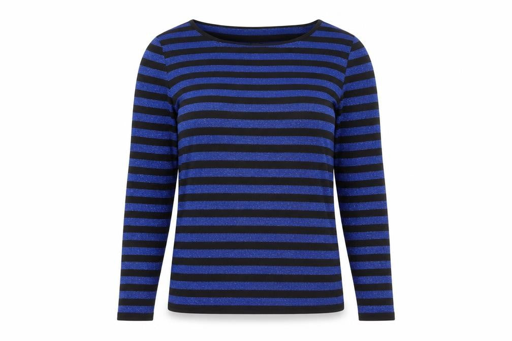 Hobbs Women’s Blue Black Striped Silk Blend Boat Neck Jumper Size 12