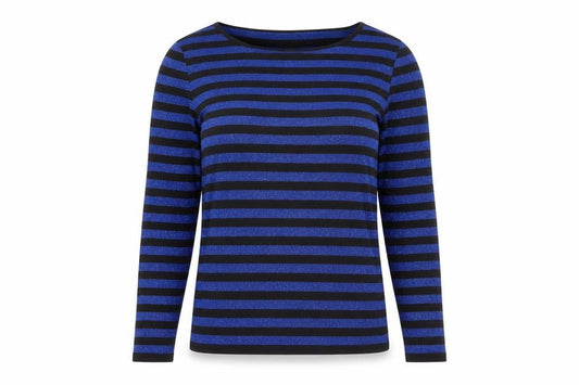 Hobbs Women’s Blue Black Striped Silk Blend Boat Neck Jumper Size 12