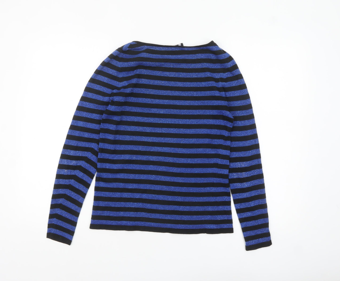 Hobbs Women’s Blue Black Striped Silk Blend Boat Neck Jumper Size 12