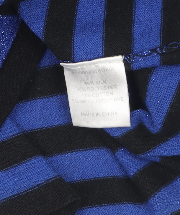 Hobbs Women’s Blue Black Striped Silk Blend Boat Neck Jumper Size 12
