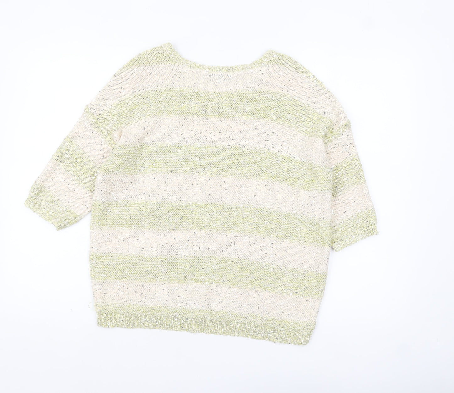 River Island Women Cream Green Striped Sequin Knit Jumper Size 8