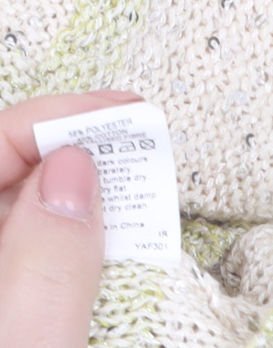 River Island Women Cream Green Striped Sequin Knit Jumper Size 8
