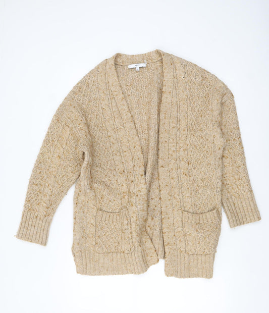 Next Women's Beige Cable Knit Wool Blend V-Neck Cardigan M