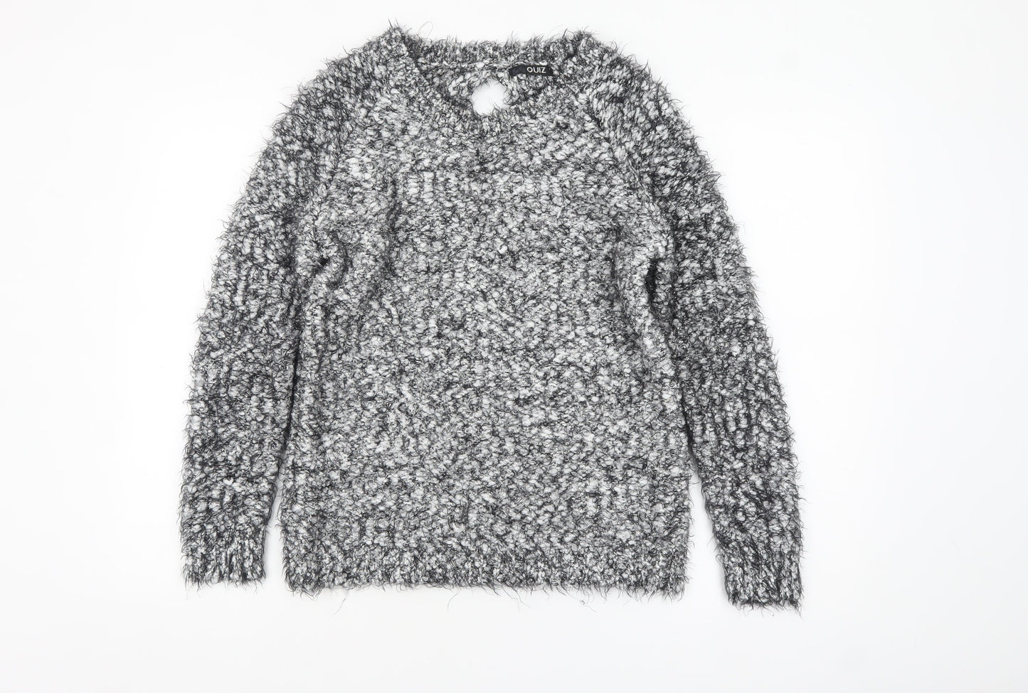 Quiz Women’s Grey Fuzzy Chunky Knit Long Sleeve Bow Jumper Size S