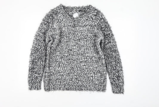 Quiz Women’s Grey Fuzzy Chunky Knit Long Sleeve Bow Jumper Size S