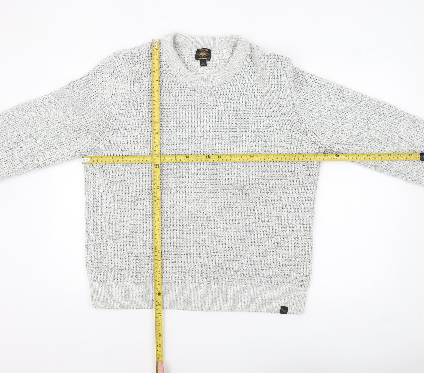 Next Men's Grey Chunky Knit Crew Neck Jumper Size L