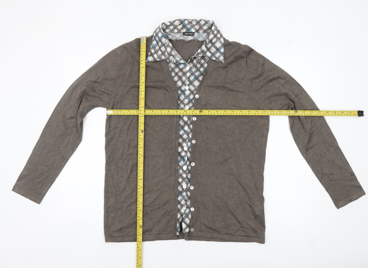 Gerry Weber Women's Brown Check Layered Cardigan Size 20