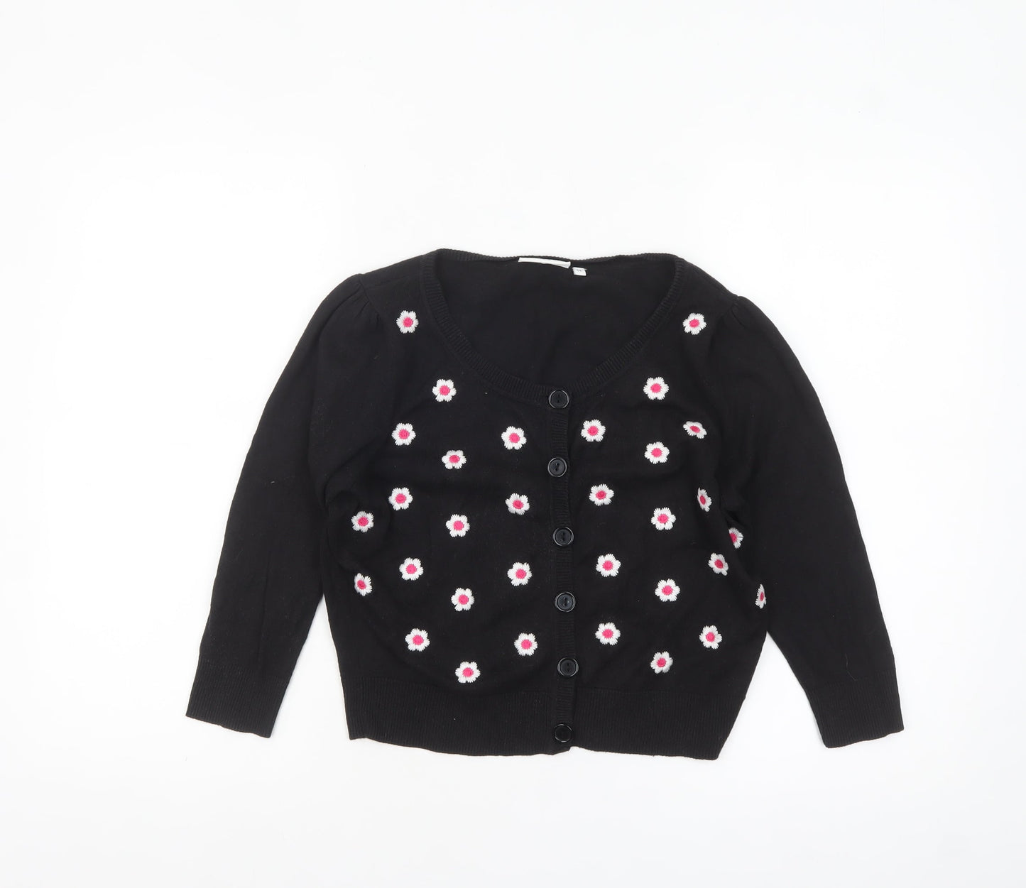 New Look Womens Black Floral Embroidered Cardigan Size 14