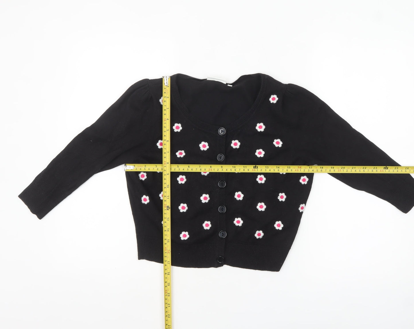 New Look Womens Black Floral Embroidered Cardigan Size 14