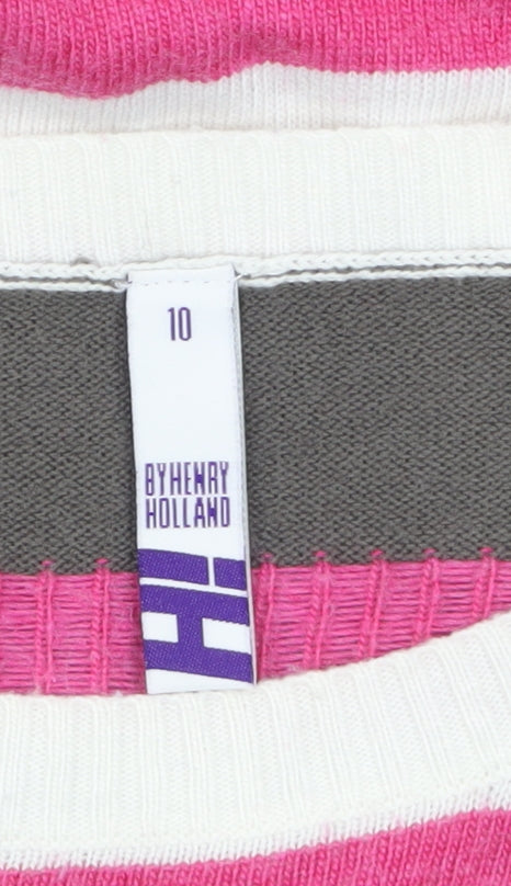 Henry Holland Women’s Pink Striped Fox Jumper Size 10 Knit Pullover
