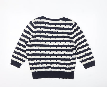 Country Casuals Petite Women's Blue Striped 3/4 Sleeve Pullover Jumper XL