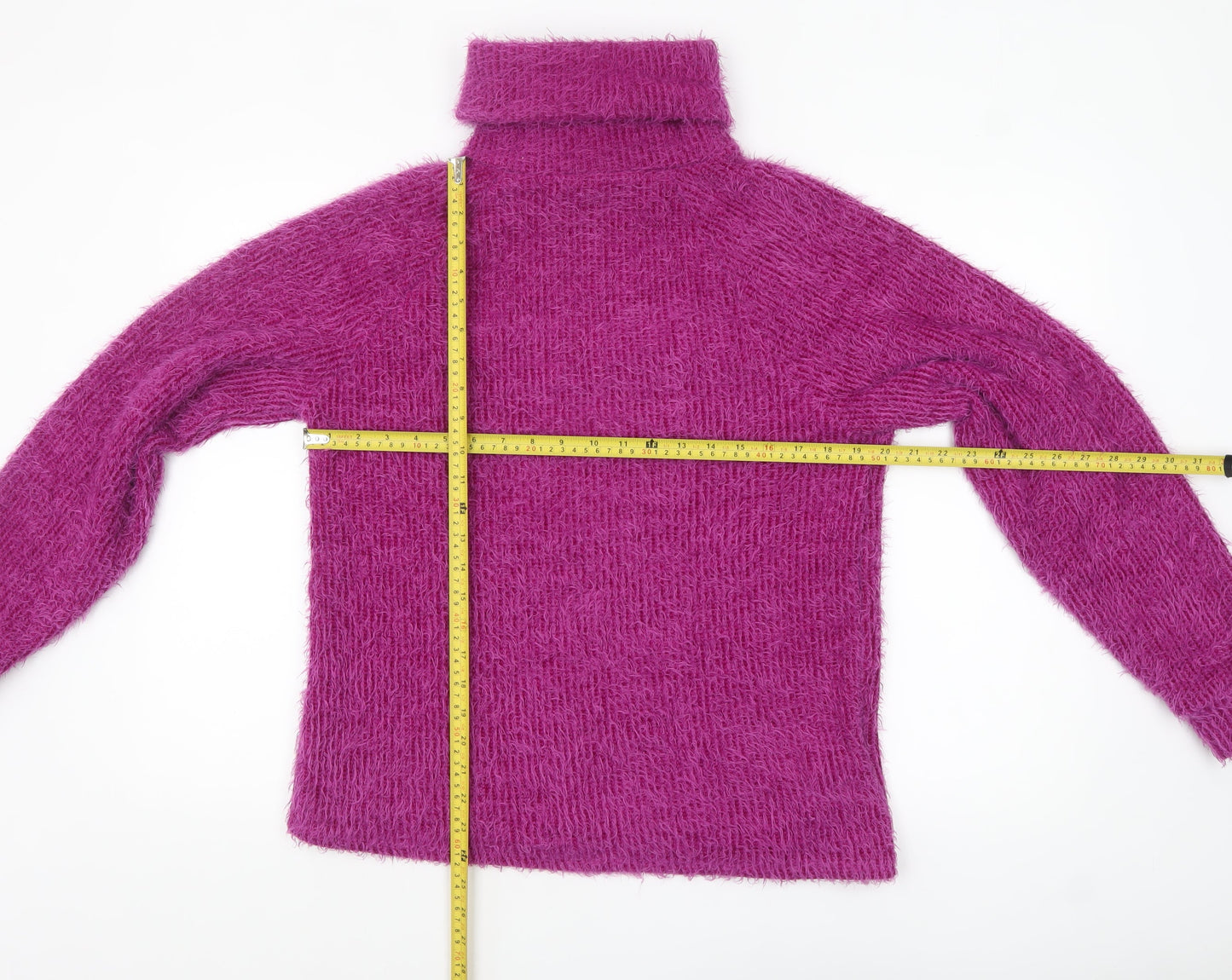 Bershka Women's Purple Roll Neck Chunky Knit Jumper Size 8