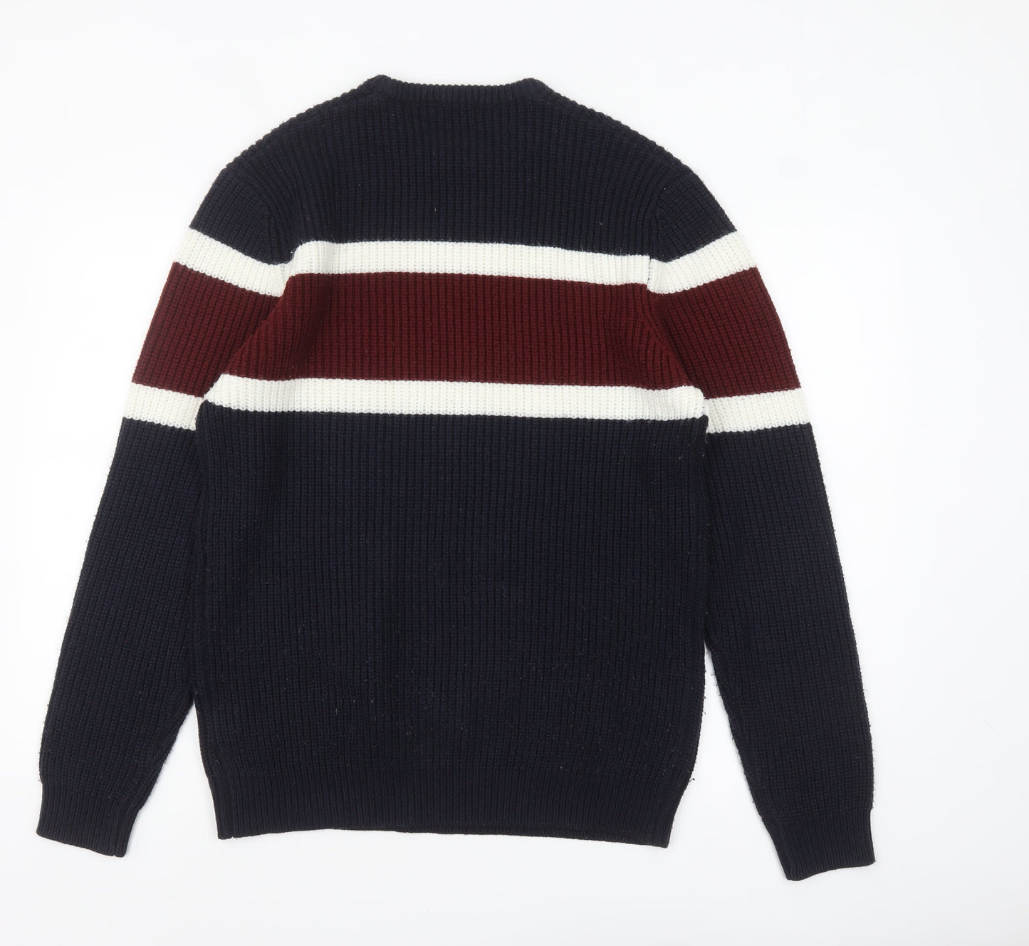 Cotton & Silk Men's Navy Striped Crew Neck Pullover Jumper 2XL