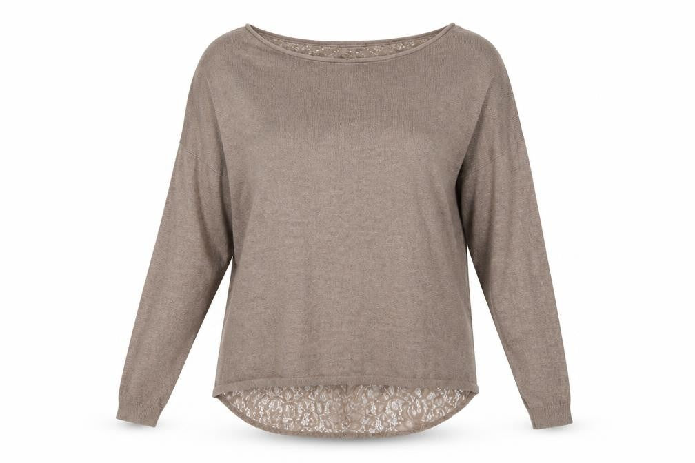 Calliope Women Beige Lace Back Long Sleeve Pullover Jumper S/M
