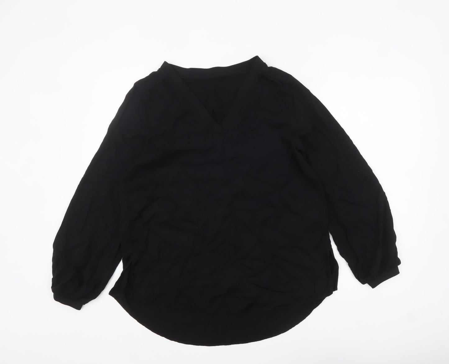 Marks and Spencer Women's Black V-Neck Long Sleeve Viscose Blouse Size 12
