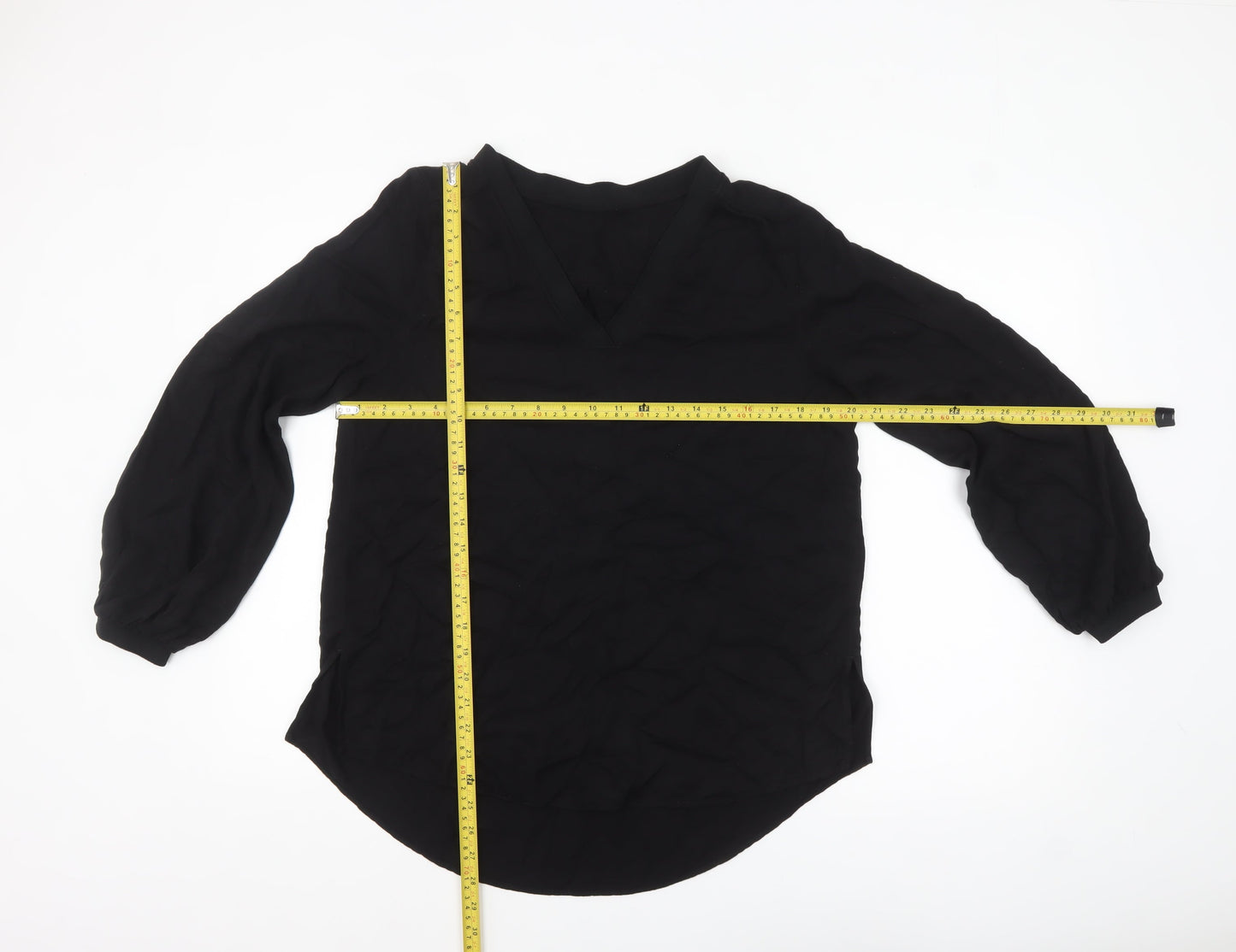 Marks and Spencer Women's Black V-Neck Long Sleeve Viscose Blouse Size 12