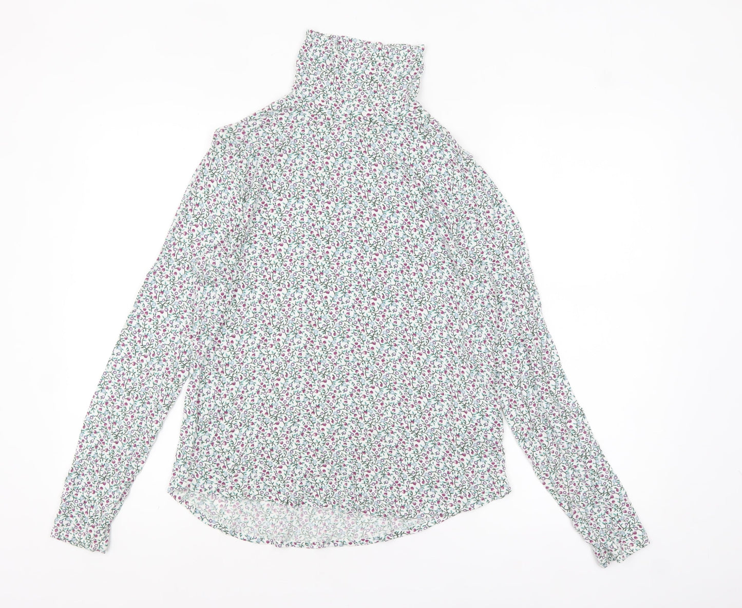 Marks and Spencer Womens Multicoloured Floral Roll Neck Long Sleeve T-Shirt Size 16
