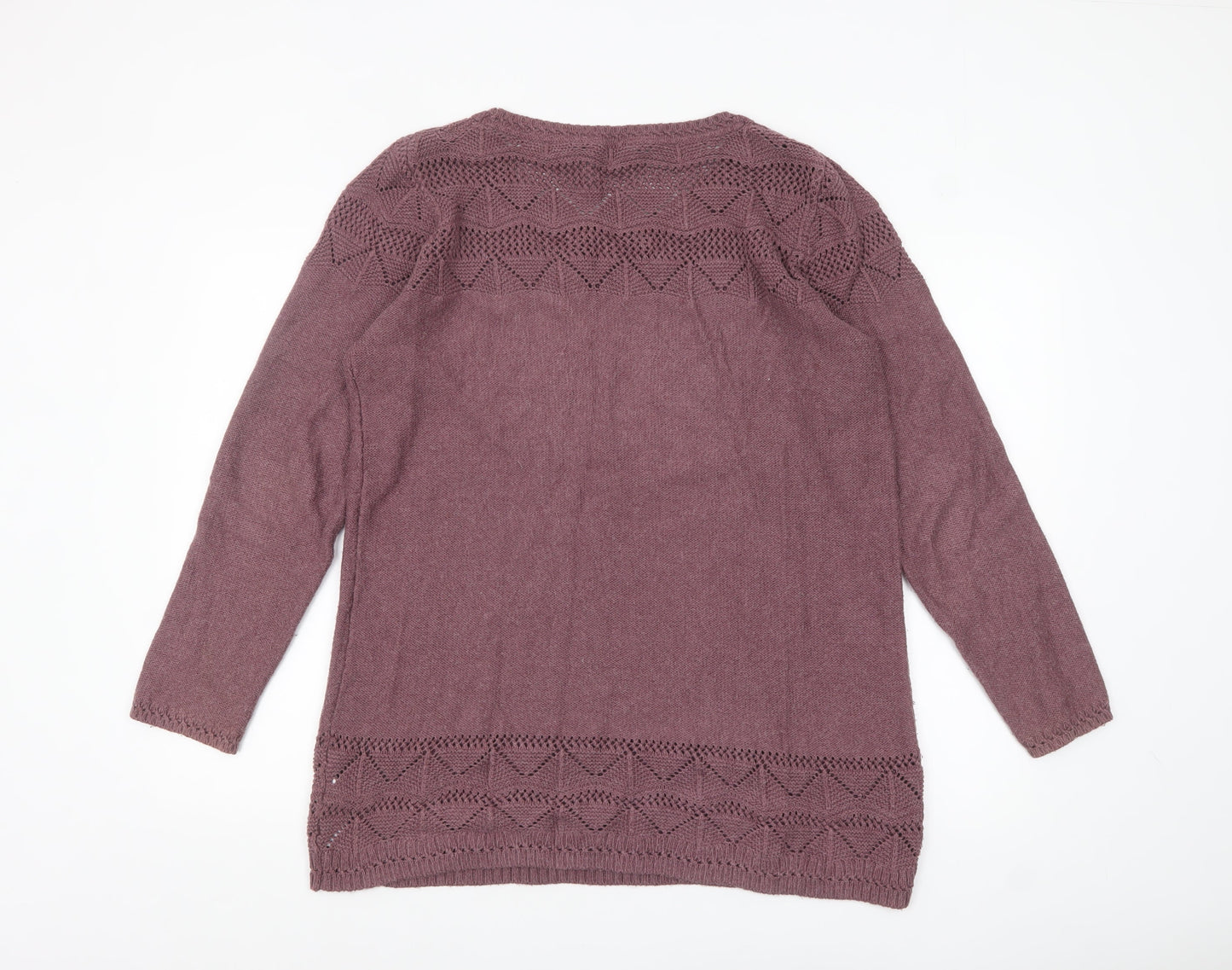 FatFace Womens Purple Cotton Acrylic Open-Knit Jumper Size 18
