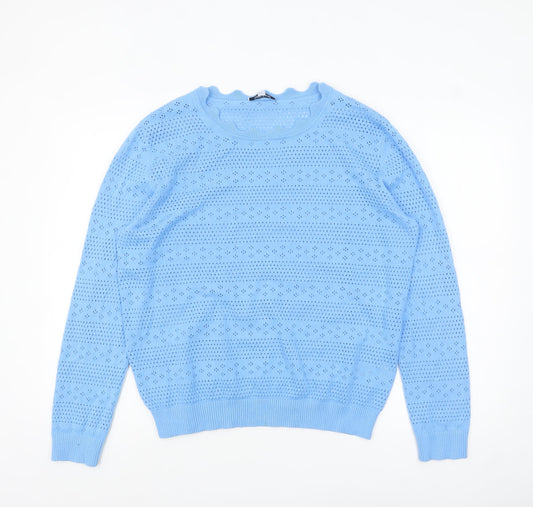 Great Plains Women Blue Size 16 Cotton Open-Knit Jumper
