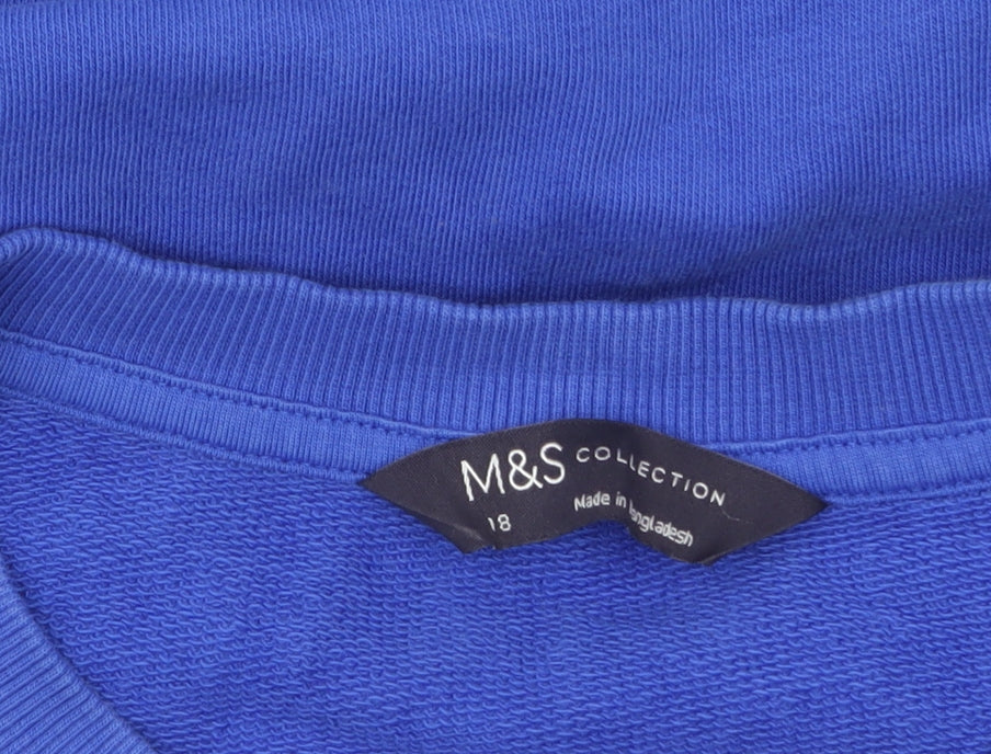 Marks and Spencer Women Blue Size 18 Cotton Blend Crew Neck Sweatshirt
