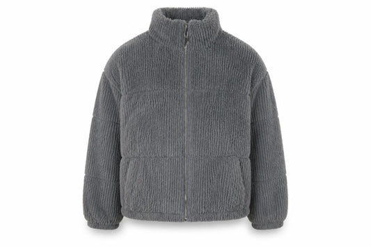New Look Women Grey Size 14 Short Puffer Jacket Fleece Lined Zip