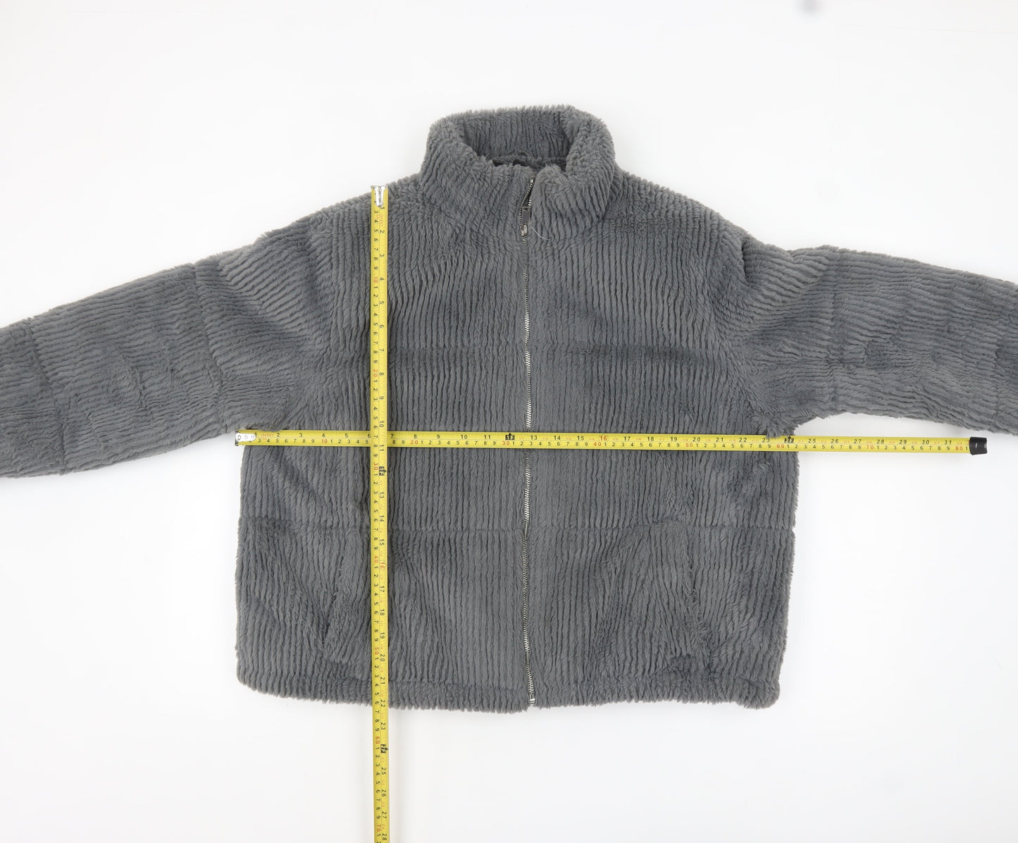 New Look Women Grey Size 14 Short Puffer Jacket Fleece Lined Zip