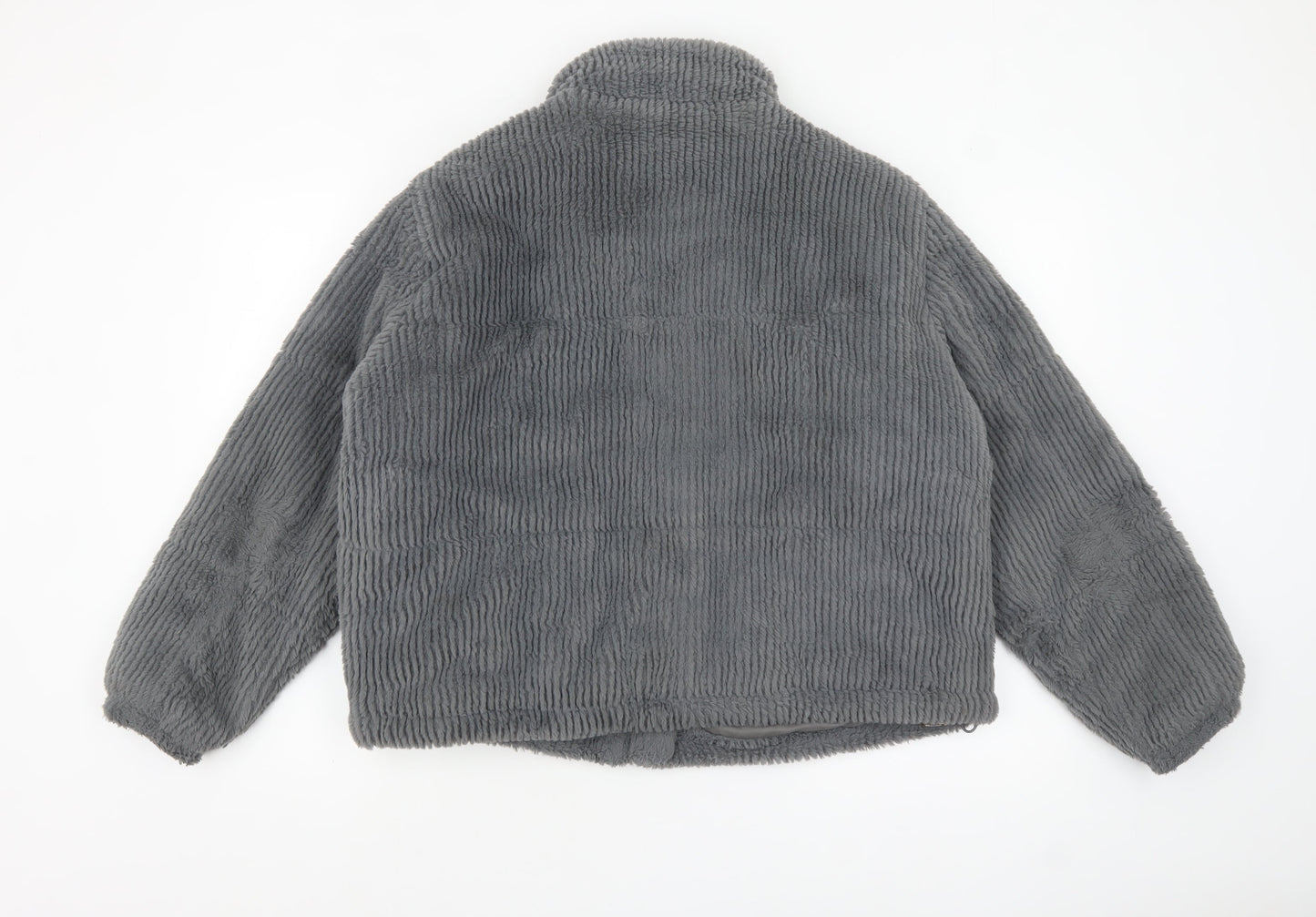New Look Women Grey Size 14 Short Puffer Jacket Fleece Lined Zip