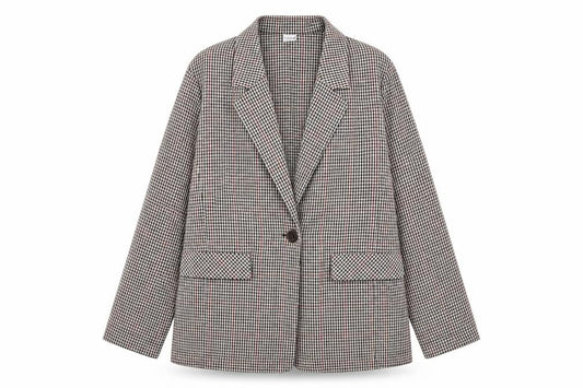 Bossini Women's Brown Check Blazer XL UK 16 Single-Breasted Jacket