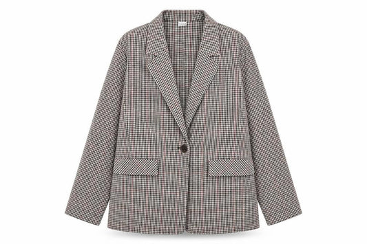 Bossini Women's Brown Check Blazer XL UK 16 Single-Breasted Jacket