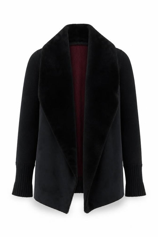 River Island Womens Black Faux Fur Trim Open Knit Cardigan M